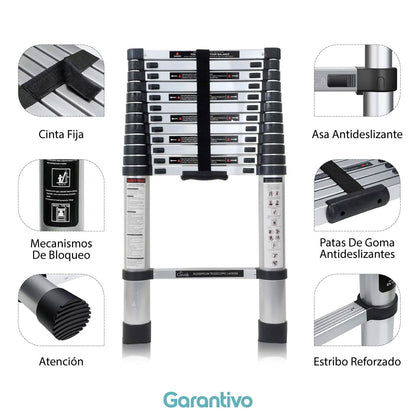 Escalera telescópica de aluminio para trabajos en altura seguros y sin riesgo