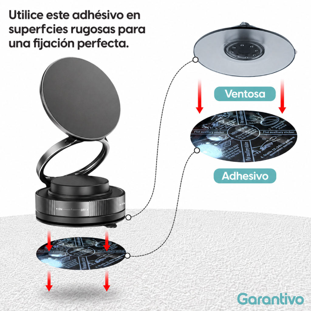 Soporte magnético para teléfono con ventosa y rotación 360°