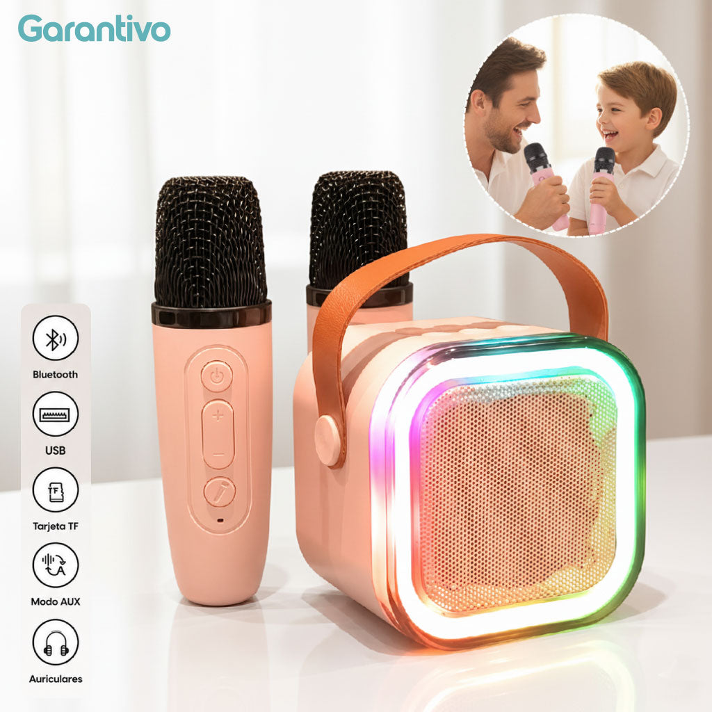 Karaoke portátil inalámbrico con 2 micrófonos