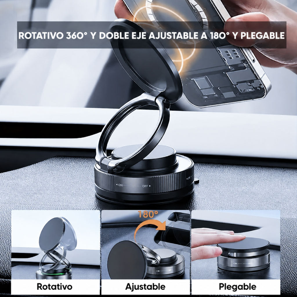 Soporte magnético para teléfono con ventosa y rotación 360°