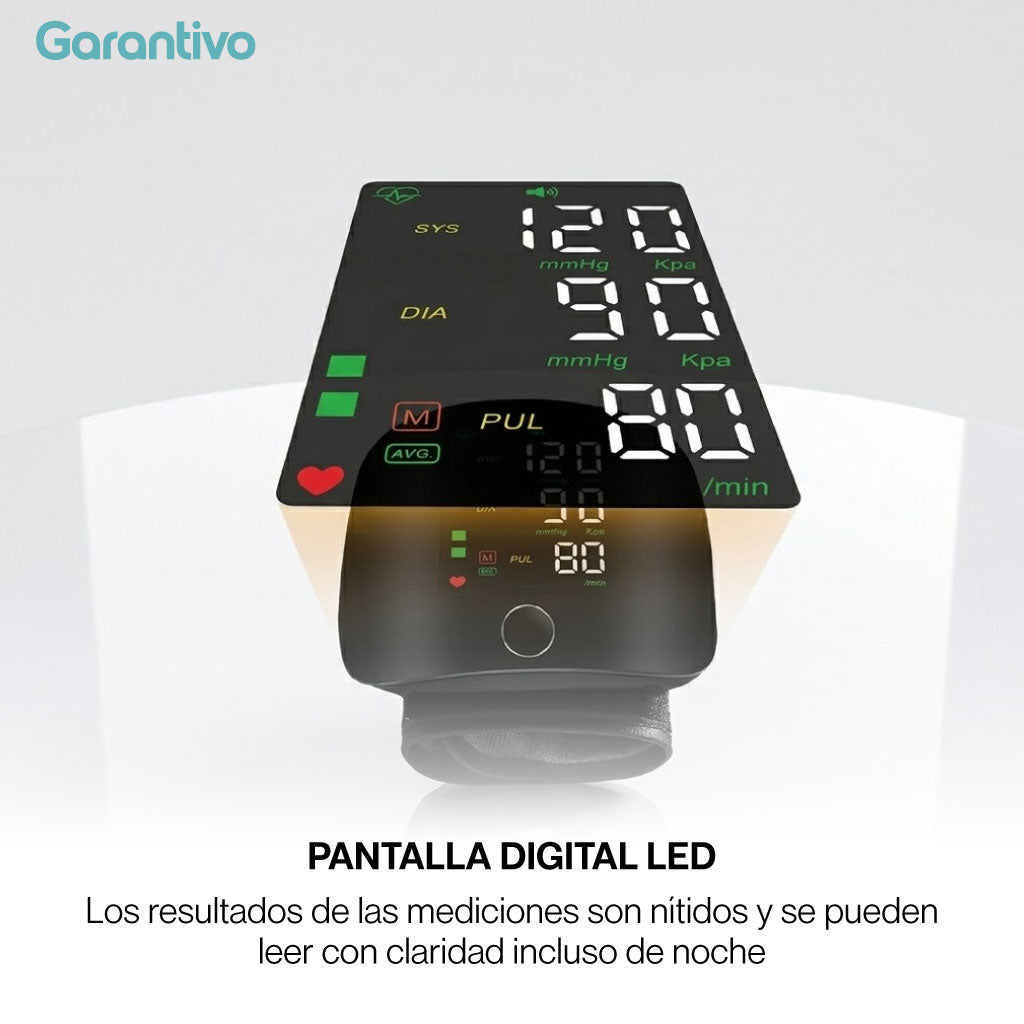 Tensiómetro digital de muñeca con monitor cardíaco inteligente